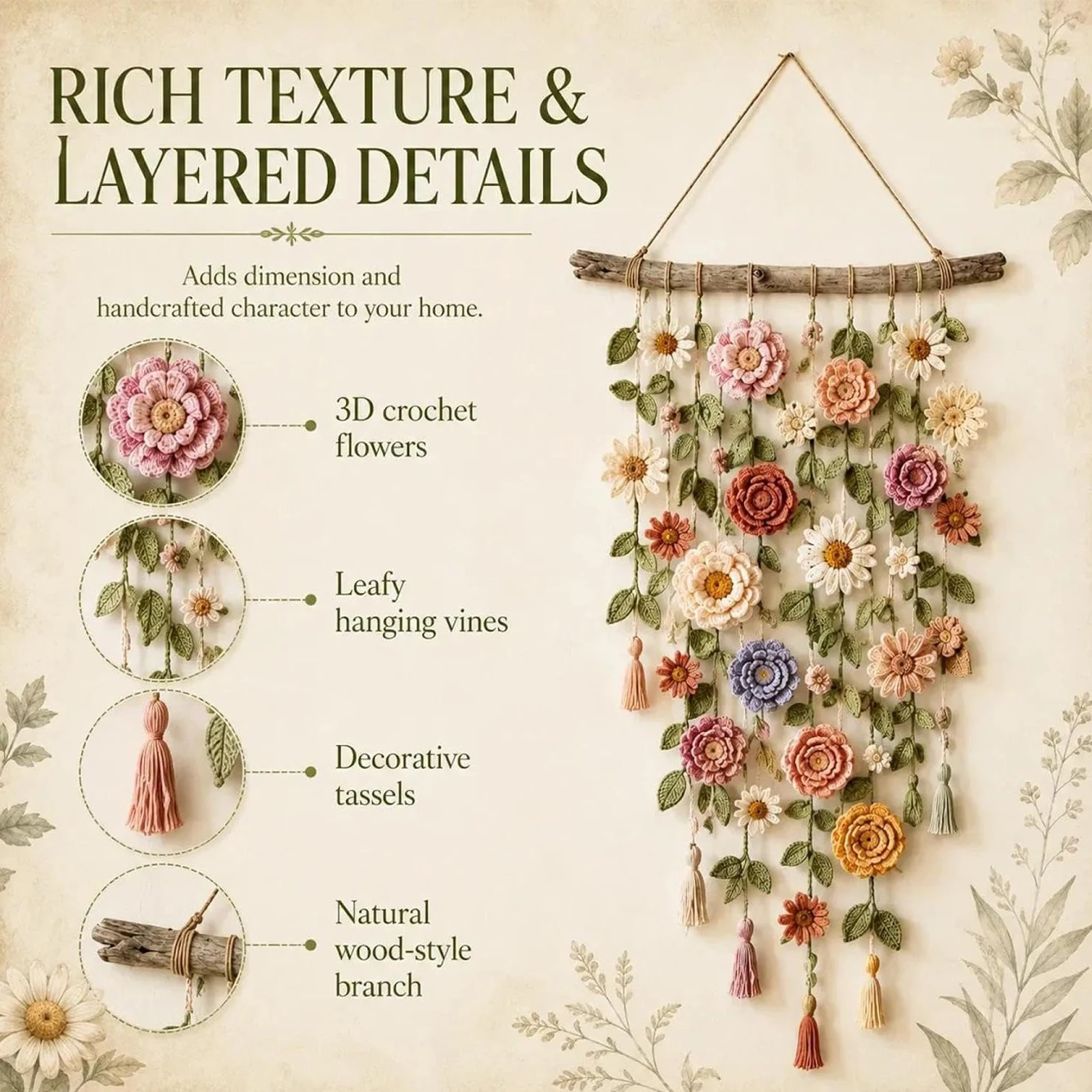 Decorazione Floreale a Vite, A - Macrame Wall Hanging recensione e prezzo